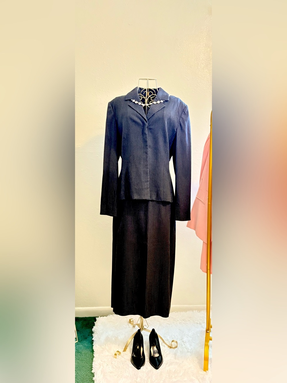 Maggy London Black Pinstripe Skirt Suit